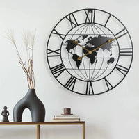 Metalen Wandklok Wereldkaart