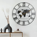 Metalen Wandklok Wereldkaart